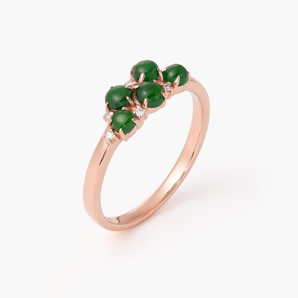 5 Stone Round Cut Jade Gemstone Diamond Rose Gold Ring