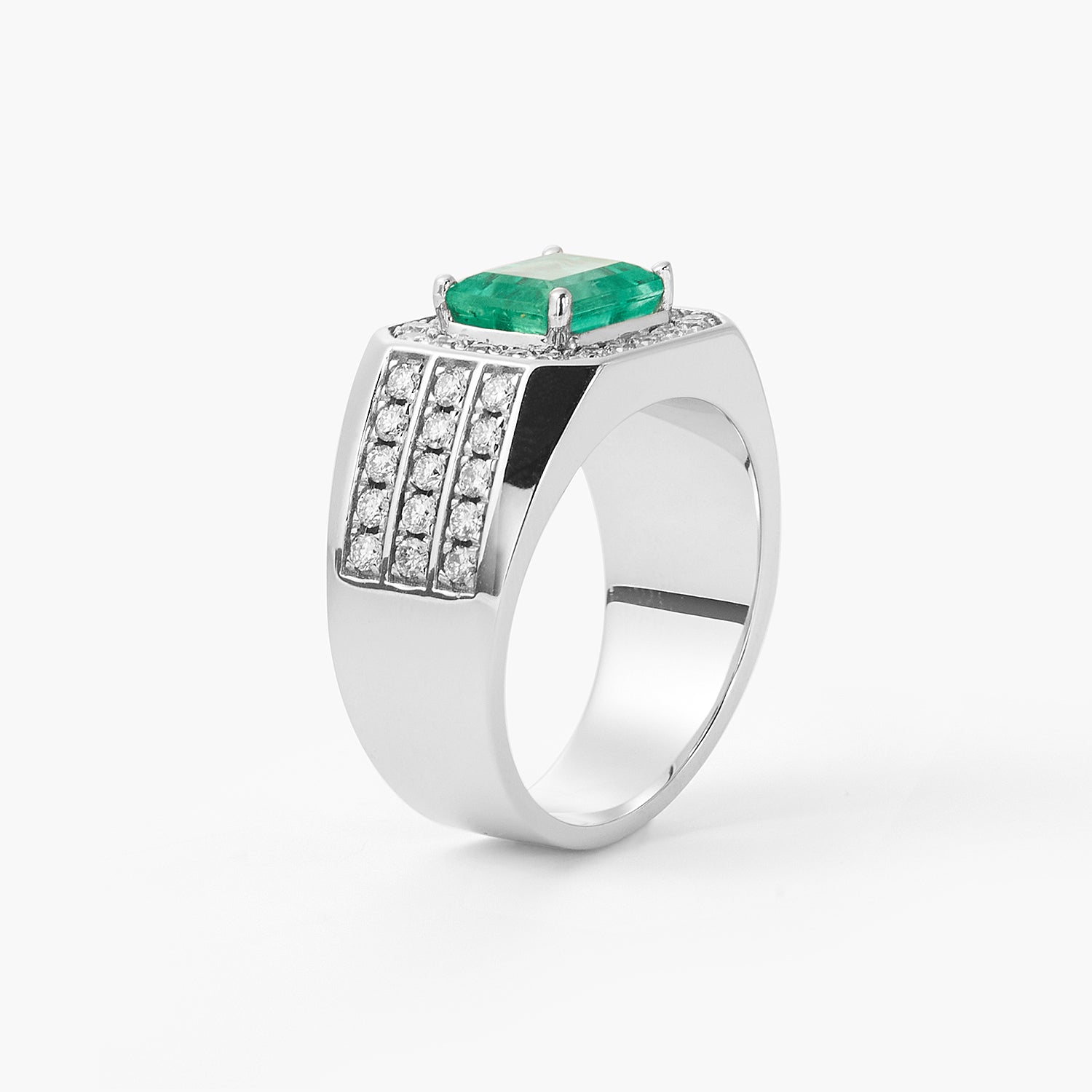 4.75 Carats Certified Emerald Mens Ring in 18k Gold - Gleam Jewels
